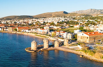 cores da turquia com a ilha grega de chios